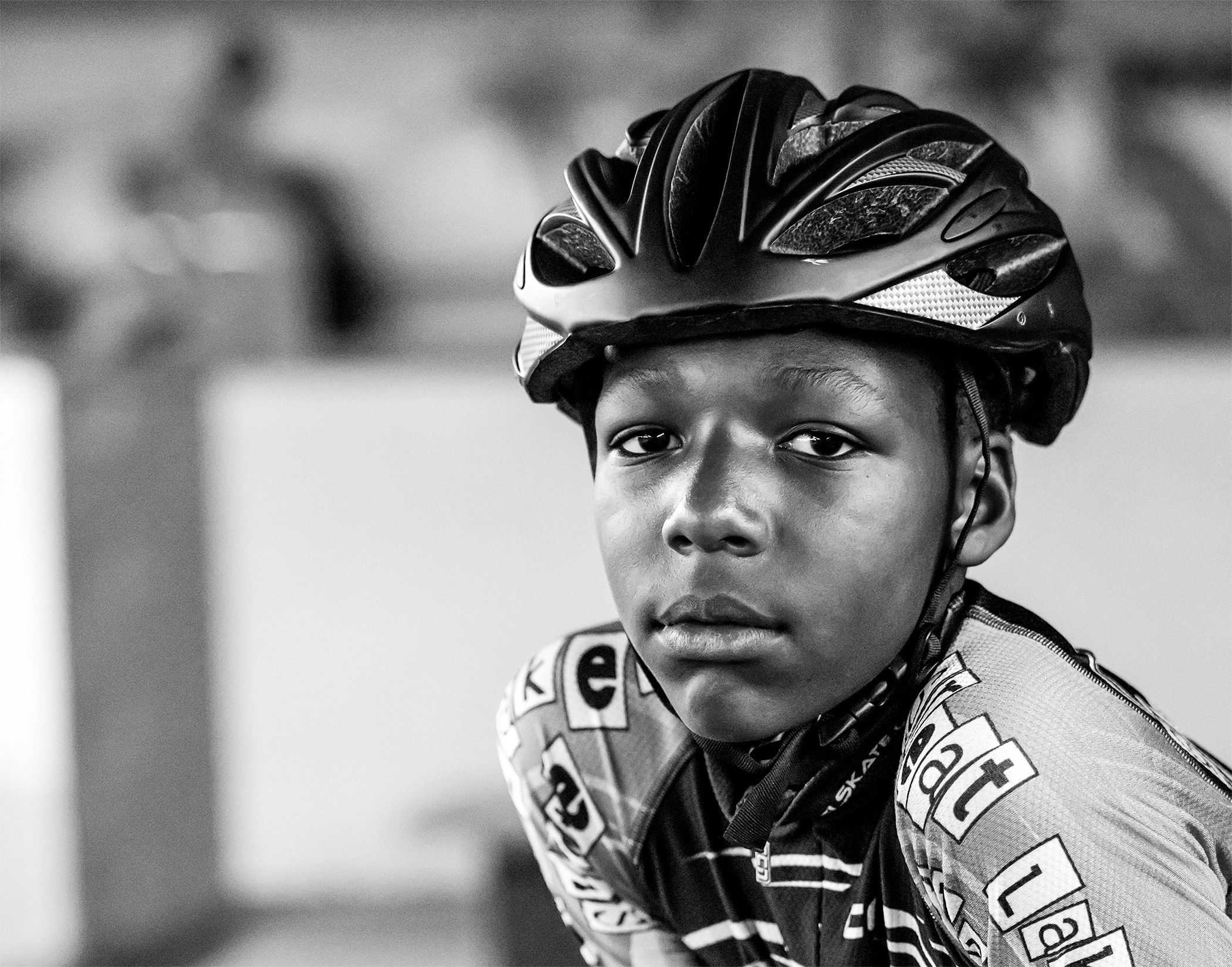 Black-and-white child portrait second-place winner, Skate-Away Skate Park, Ocala, Florida